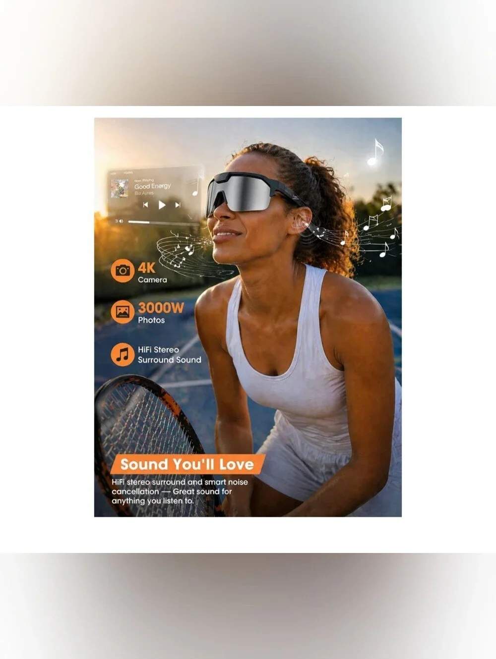 Smart Sports Sunglasses with Camera - Black